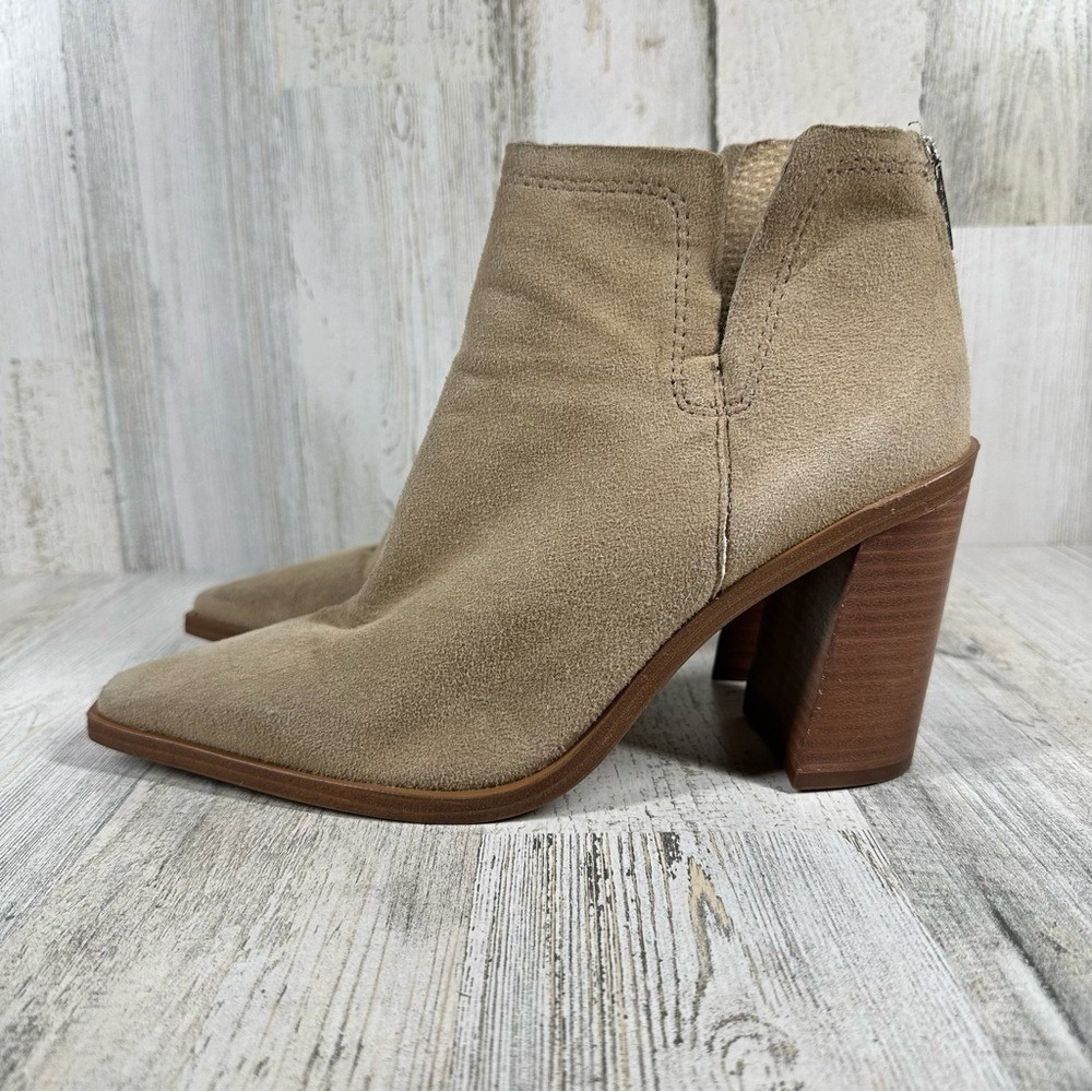 Vince Camuto Ankle Boots Women's 9.5 Welland Tan Suede Leather Pointy Toe